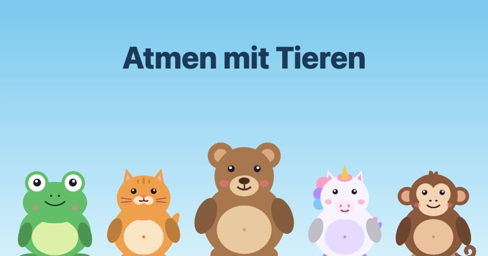 Atmen mit Tieren mit fünf freundlichen Tierfiguren