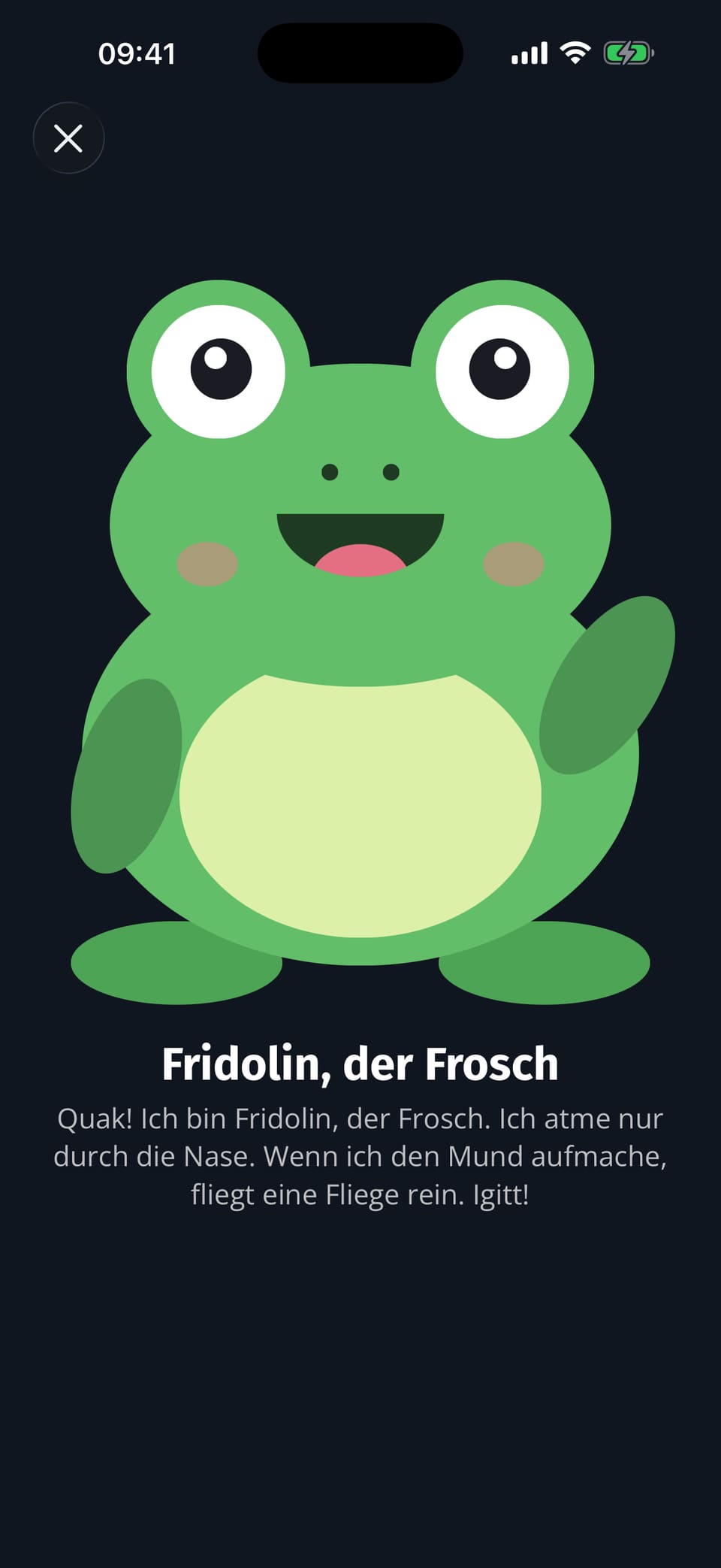 Fridolin the frog introduces himself in a short story
