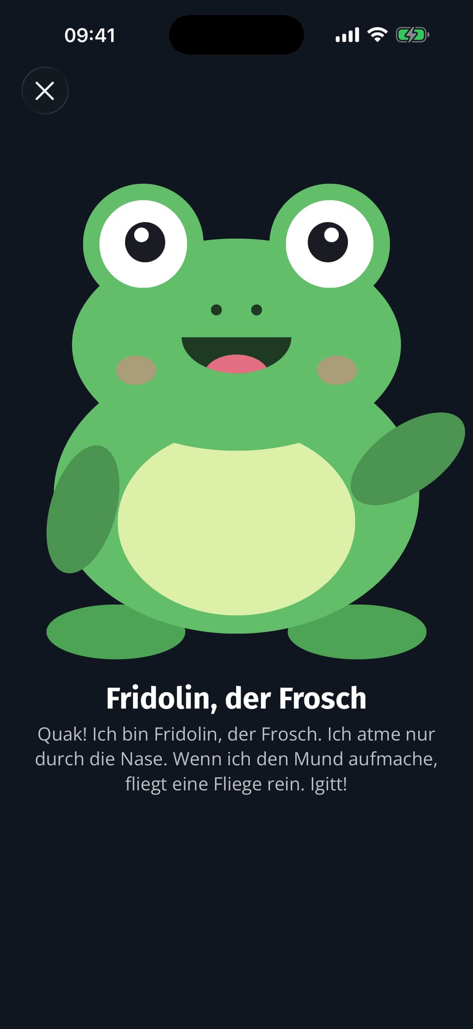 Fridolin der Frosch stellt sich in einer kurzen Geschichte vor