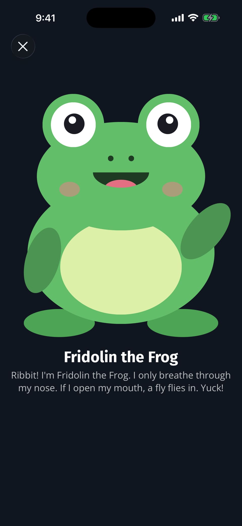 Fridolin the frog introduces himself in a short story